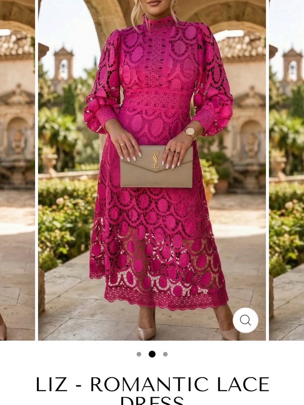 Romantic Lace Midi Dress - Fuchsia Pink